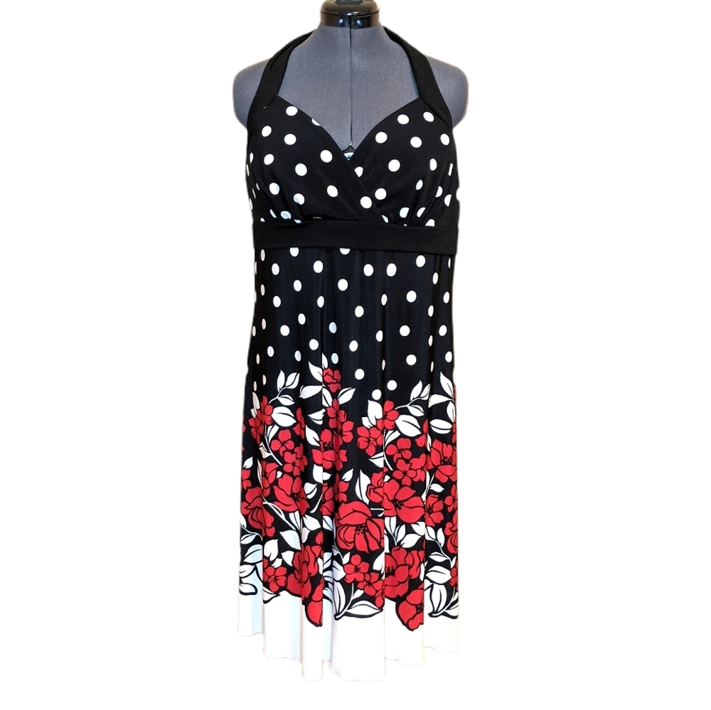Torrid Black Polka Dot Red Floral Halter Dress